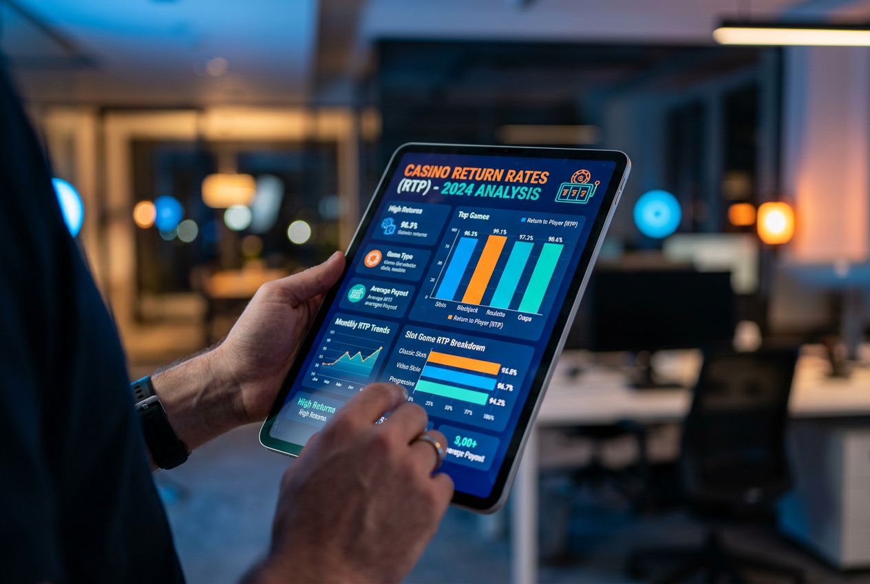 Digital tablet displaying statistical charts and RTP data
