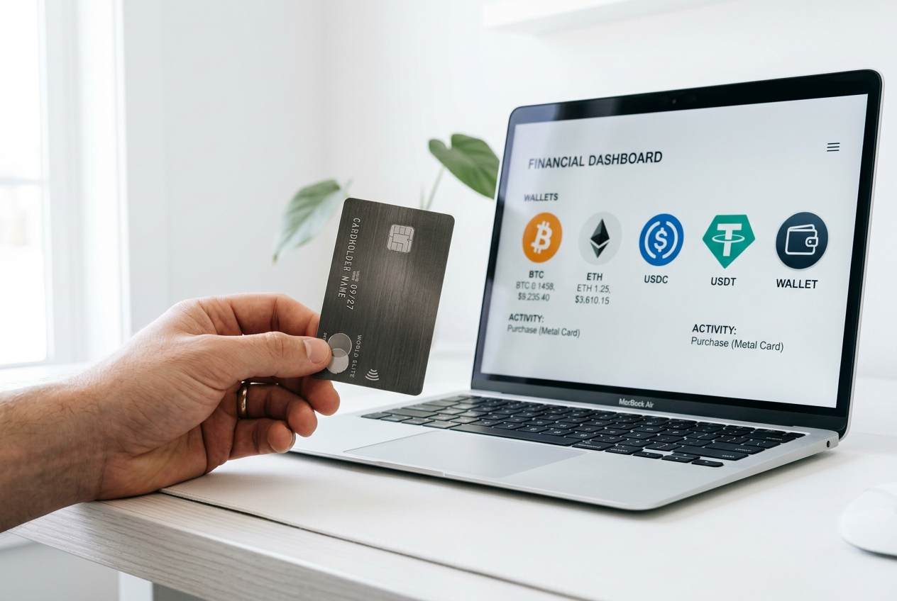 Modern digital payment methods including credit cards and crypto icons.