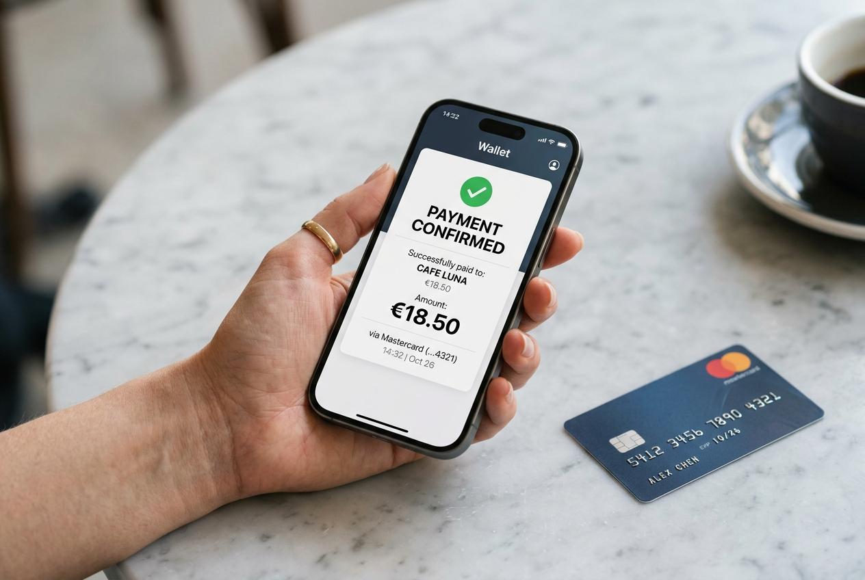 Smartphone showing a secure digital transaction confirmation.